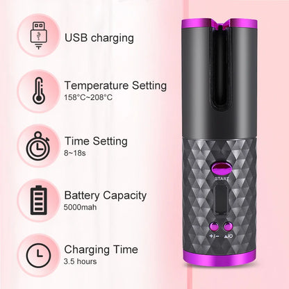 Fer à boucler automatique sans fil | Rechargeable par USB, anti-brûlure, fer à friser sans fil 200°C