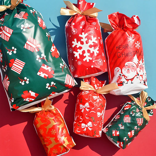 Christmas Drawstring Gift Bags – Santa, Snowflake & Reindeer Prints