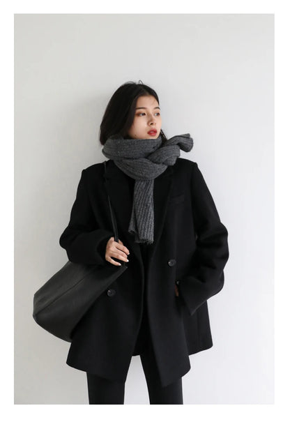 CHIC VEN Damenmantel aus Wollmischung, einfarbiger mittellanger Wollblazer, dicke, warme Damenbluse, Übermantel, Büro-Damenoberteil, Herbst/Winter
