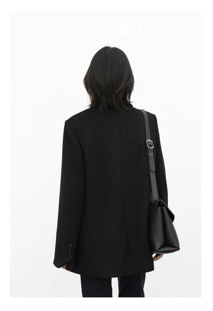 CHIC VEN Damenmantel aus Wollmischung, einfarbiger mittellanger Wollblazer, dicke, warme Damenbluse, Übermantel, Büro-Damenoberteil, Herbst/Winter