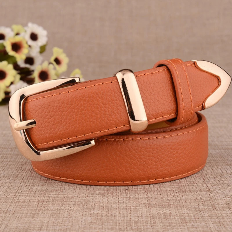 Women's Gold Buckle Belt – Faux Leather Dress & Jeans Belt