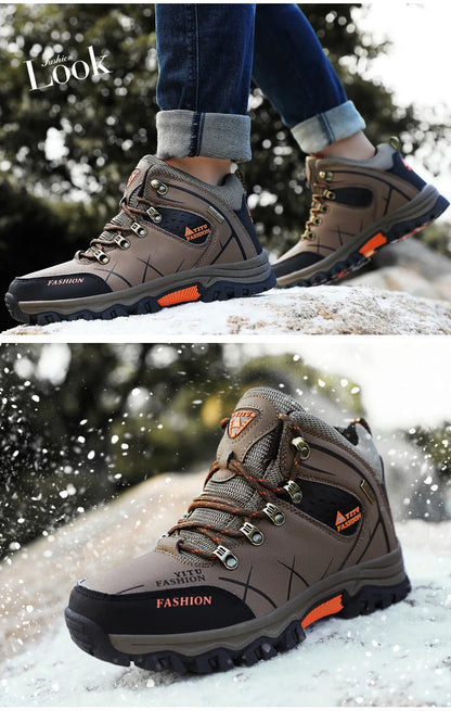 Botas de invierno y nieve impermeables de cuero dividido para hombre
