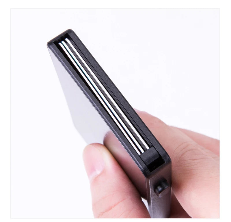 Pop-Up RFID Card Holder – Slim Aluminium Card Case, Holds 4–6 Cards