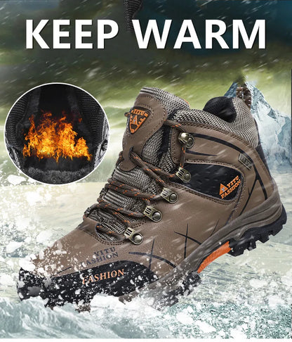 Botas de invierno y nieve impermeables de cuero dividido para hombre