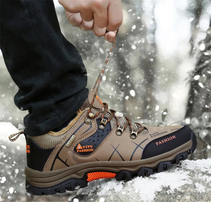 Botas de invierno y nieve impermeables de cuero dividido para hombre