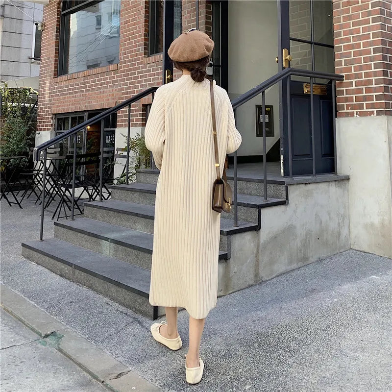 Women's Mid-Calf Turtleneck Sweater Dress