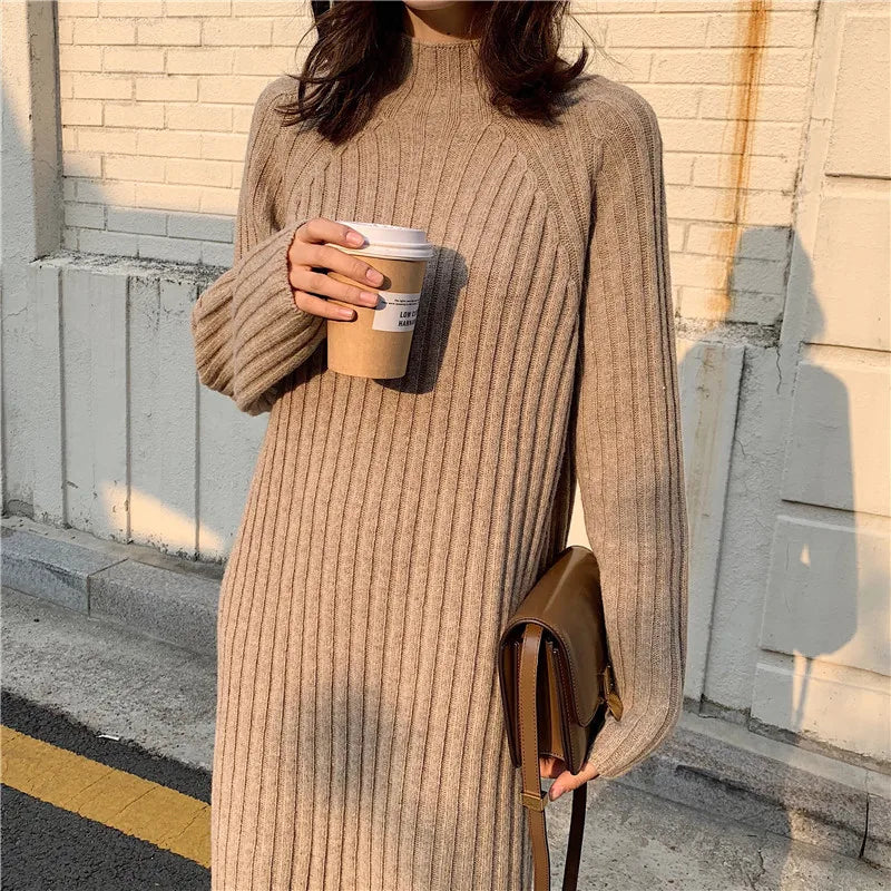 Women's Mid-Calf Turtleneck Sweater Dress