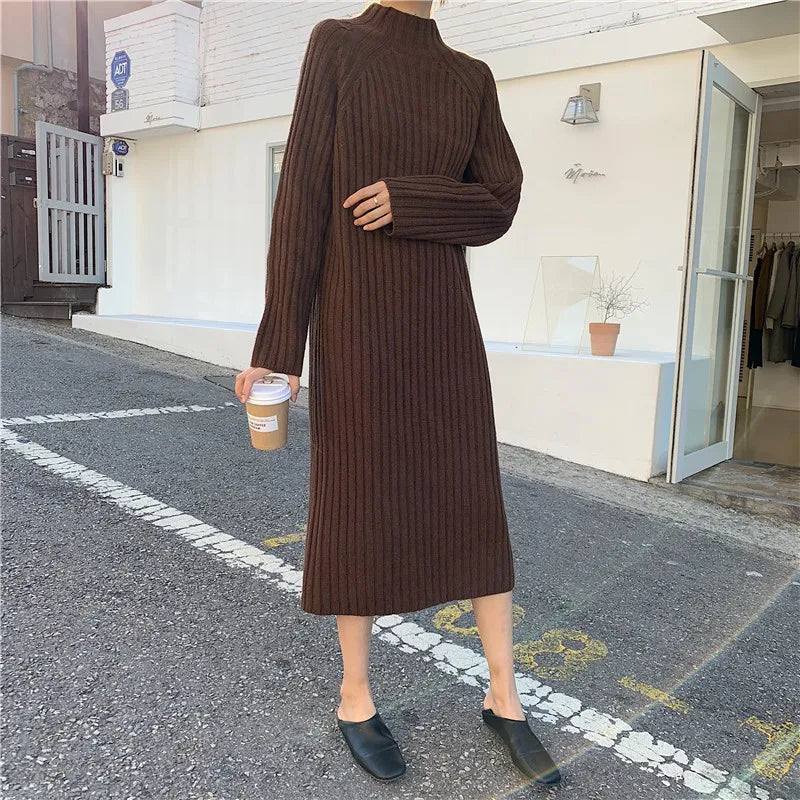 Women's Mid-Calf Turtleneck Sweater Dress