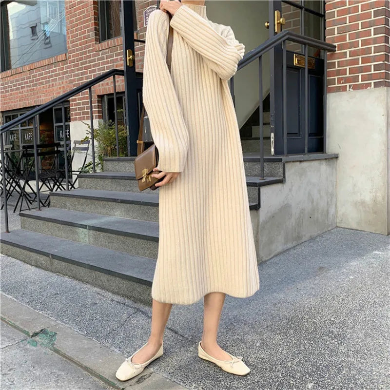 Women's Mid-Calf Turtleneck Sweater Dress