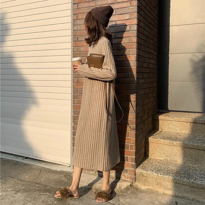 Women's Mid-Calf Turtleneck Sweater Dress