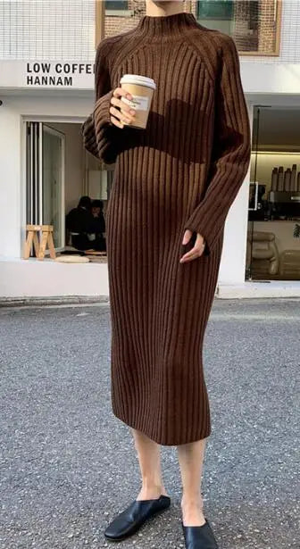 Women's Mid-Calf Turtleneck Sweater Dress
