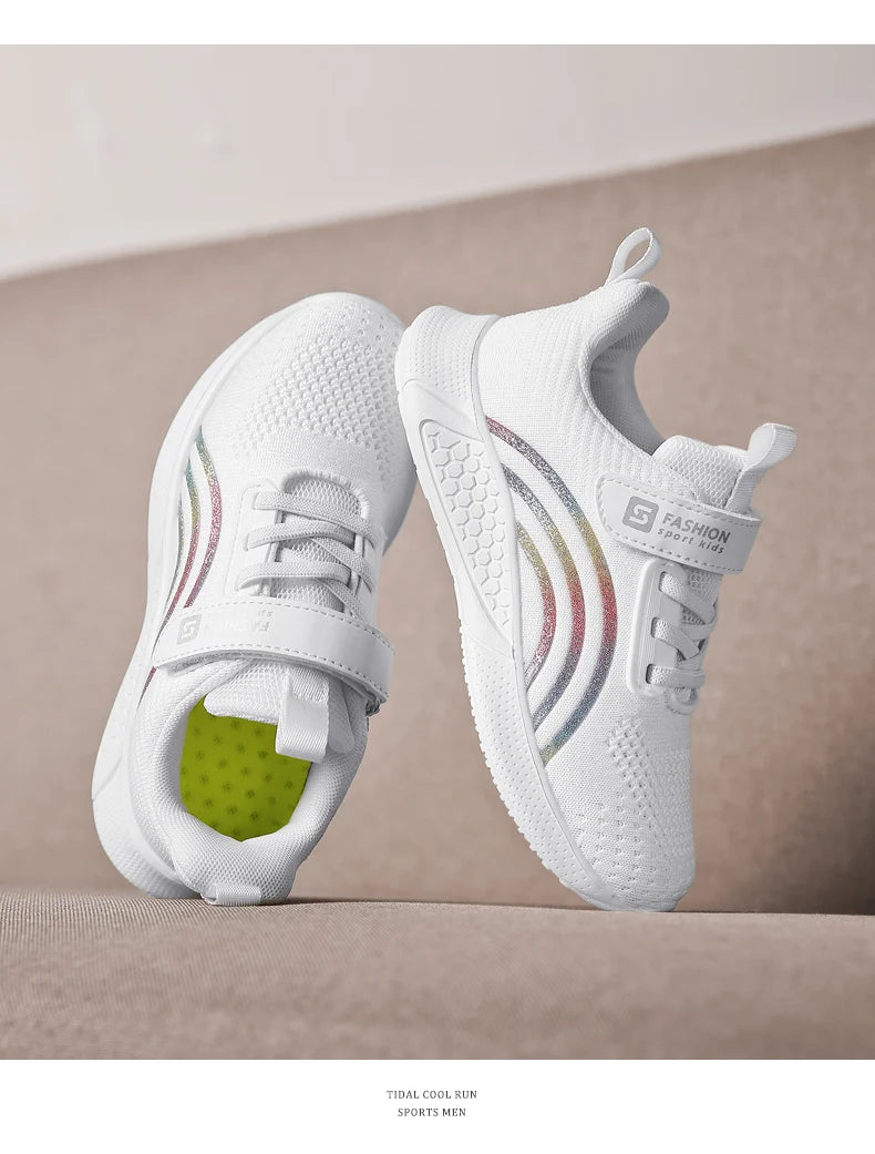 Cute Girls Casual Shoes White Mesh Sneakers Student Kids Summer Sock Footwear Fashion Children Sport Shoes Tenis Running Autumn