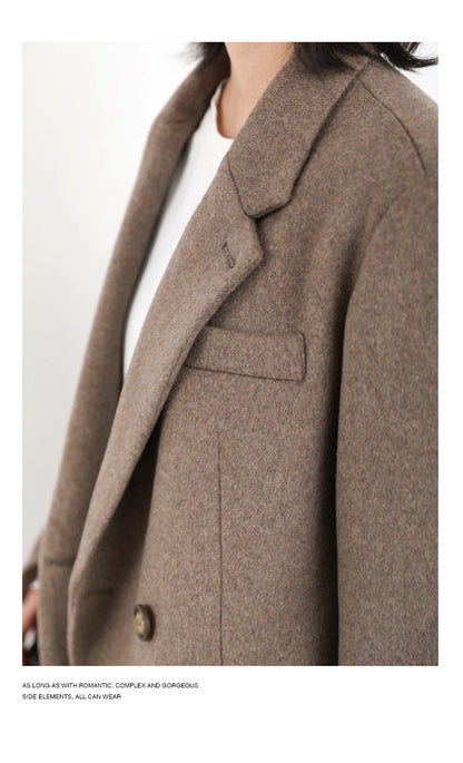 CHIC VEN Damenmantel aus Wollmischung, einfarbiger mittellanger Wollblazer, dicke, warme Damenbluse, Übermantel, Büro-Damenoberteil, Herbst/Winter