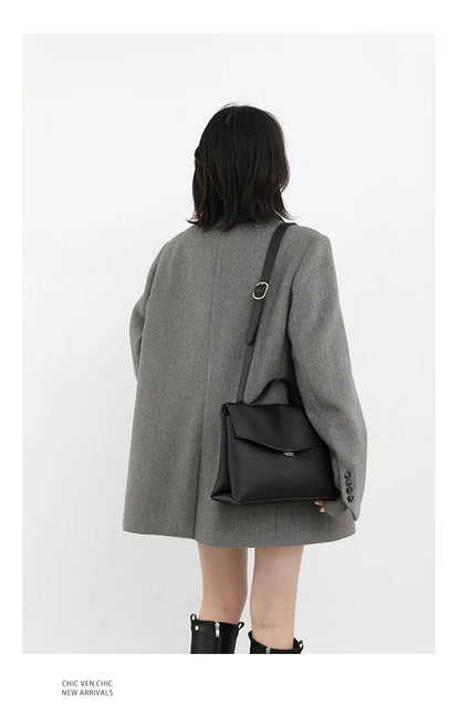CHIC VEN Damen-Langmantel aus Wollmischung mit einem Knopf