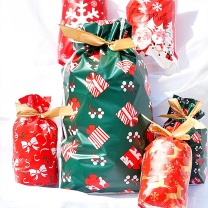 Christmas Drawstring Gift Bags – Santa, Snowflake & Reindeer Prints