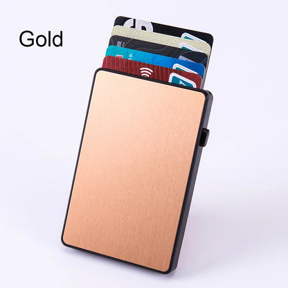 Portacarte RFID Pop-Up – Sottile custodia in alluminio, Contiene 4–6 carte