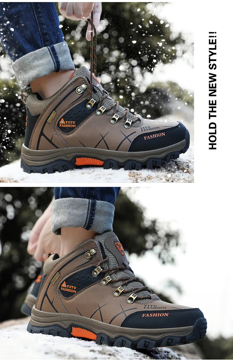 Brand Men Winter Snow Boots Waterproof Leather Sneakers Super  Warm Men's Boots Outdoor Male Hiking Boots Work Shoes Size 39-47