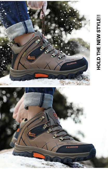 Botas de invierno y nieve impermeables de cuero dividido para hombre
