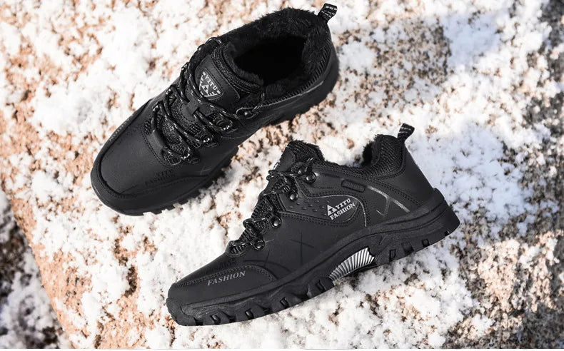 Brand Men Winter Snow Boots Waterproof Leather Sneakers Super  Warm Men's Boots Outdoor Male Hiking Boots Work Shoes Size 39-47