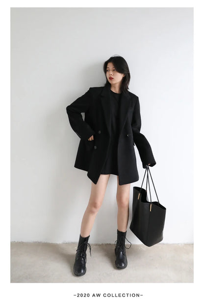 CHIC VEN Damenmantel aus Wollmischung, einfarbiger mittellanger Wollblazer, dicke, warme Damenbluse, Übermantel, Büro-Damenoberteil, Herbst/Winter