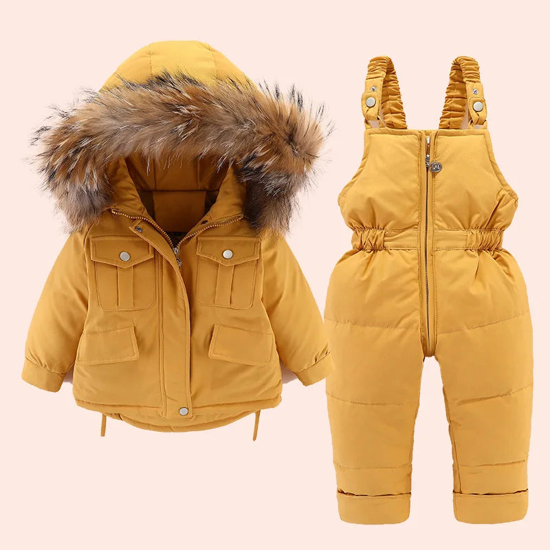 Autumn Winter Down Jacket for Girl Clothes Kids Overalls Snowsuit Baby Boy over Coat Toddler New Clothing Set Parka Real Fur