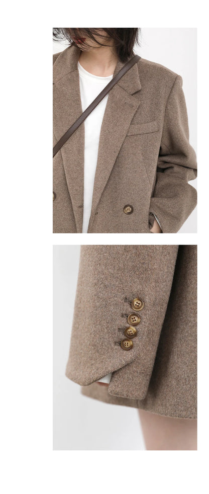 CHIC VEN Damenmantel aus Wollmischung, einfarbiger mittellanger Wollblazer, dicke, warme Damenbluse, Übermantel, Büro-Damenoberteil, Herbst/Winter