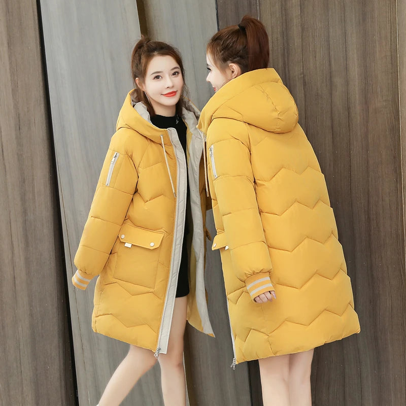 2026 Winter Women Jacket Coats Long Parkas Female Down Cotton Hooded Overcoat Thick Warm Jackets Windproof Casual Student Coat