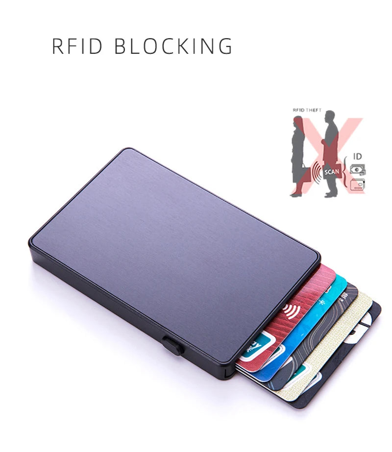 Pop-Up RFID Card Holder – Slim Aluminium Card Case, Holds 4–6 Cards