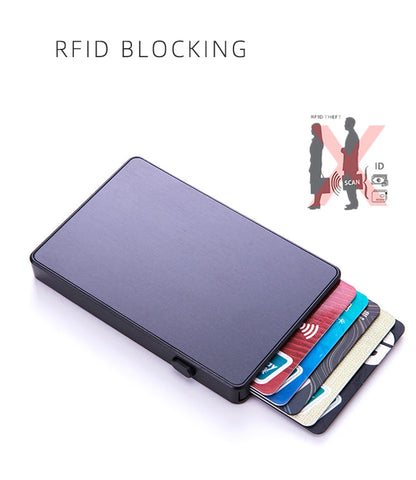 Portacarte RFID Pop-Up – Sottile custodia in alluminio, Contiene 4–6 carte