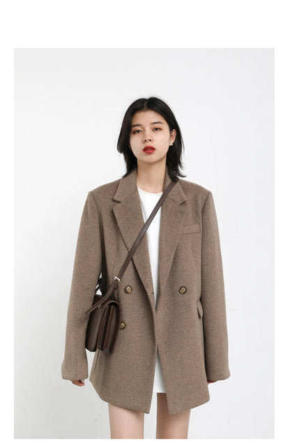 CHIC VEN Damenmantel aus Wollmischung, einfarbiger mittellanger Wollblazer, dicke, warme Damenbluse, Übermantel, Büro-Damenoberteil, Herbst/Winter
