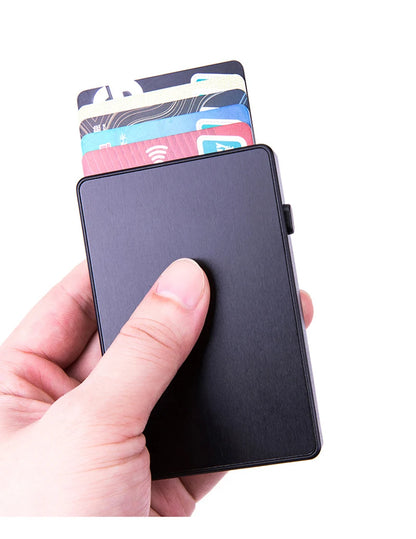 Portacarte RFID Pop-Up – Sottile custodia in alluminio, Contiene 4–6 carte