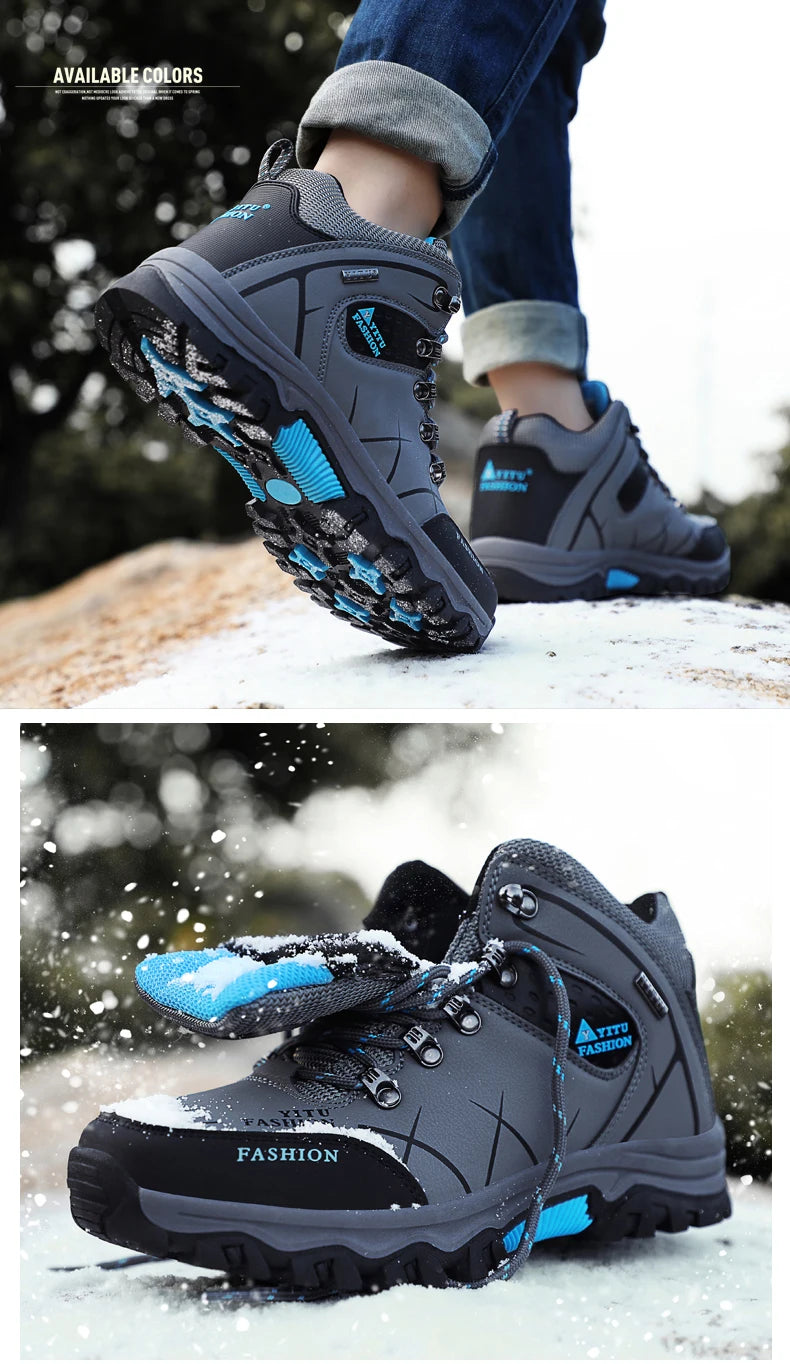 Brand Men Winter Snow Boots Waterproof Leather Sneakers Super  Warm Men's Boots Outdoor Male Hiking Boots Work Shoes Size 39-47