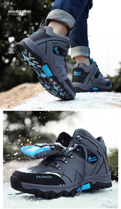 Botas de invierno y nieve impermeables de cuero dividido para hombre