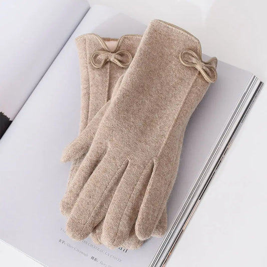 Women's Cashmere-Style Touchscreen Gloves with Bow