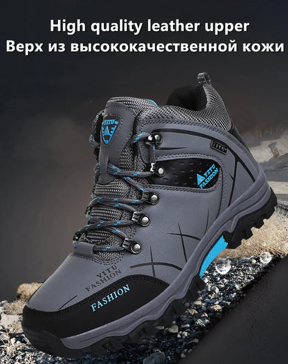 Botas de invierno y nieve impermeables de cuero dividido para hombre