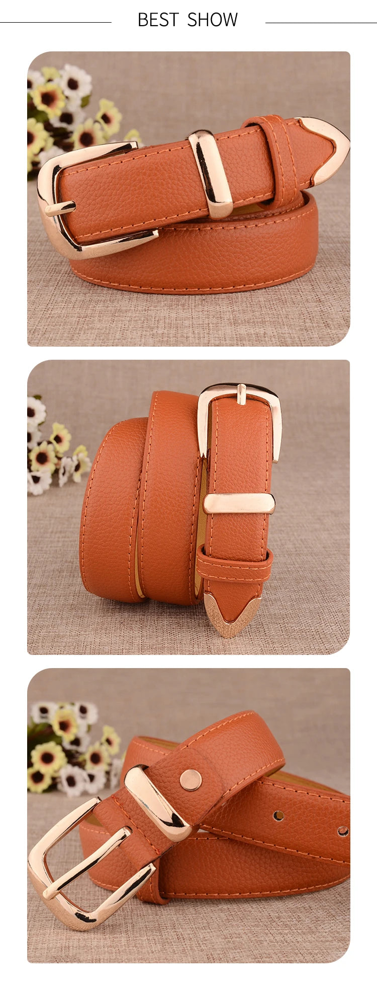 Women's Gold Buckle Belt – Faux Leather Dress & Jeans Belt