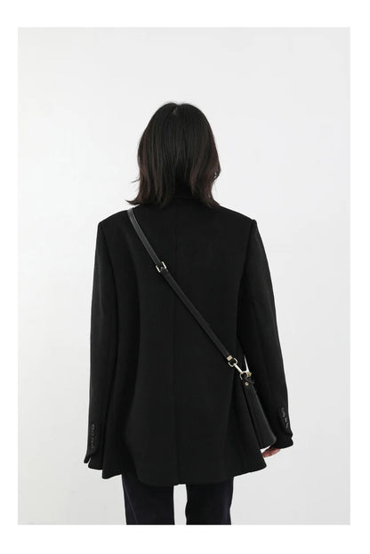 CHIC VEN Damenmantel aus Wollmischung, einfarbiger mittellanger Wollblazer, dicke, warme Damenbluse, Übermantel, Büro-Damenoberteil, Herbst/Winter