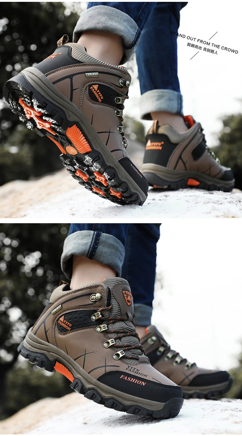 Brand Men Winter Snow Boots Waterproof Leather Sneakers Super  Warm Men's Boots Outdoor Male Hiking Boots Work Shoes Size 39-47