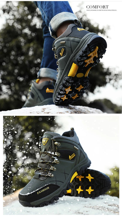 Botas de invierno y nieve impermeables de cuero dividido para hombre