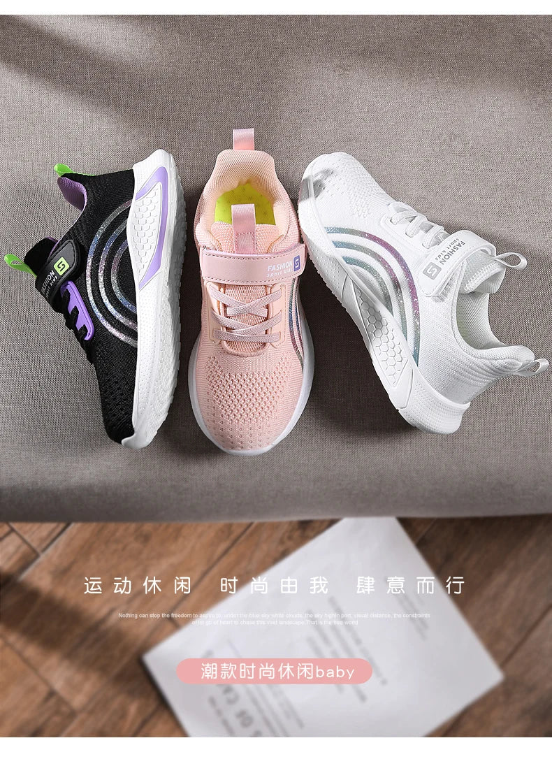 Cute Girls Casual Shoes White Mesh Sneakers Student Kids Summer Sock Footwear Fashion Children Sport Shoes Tenis Running Autumn