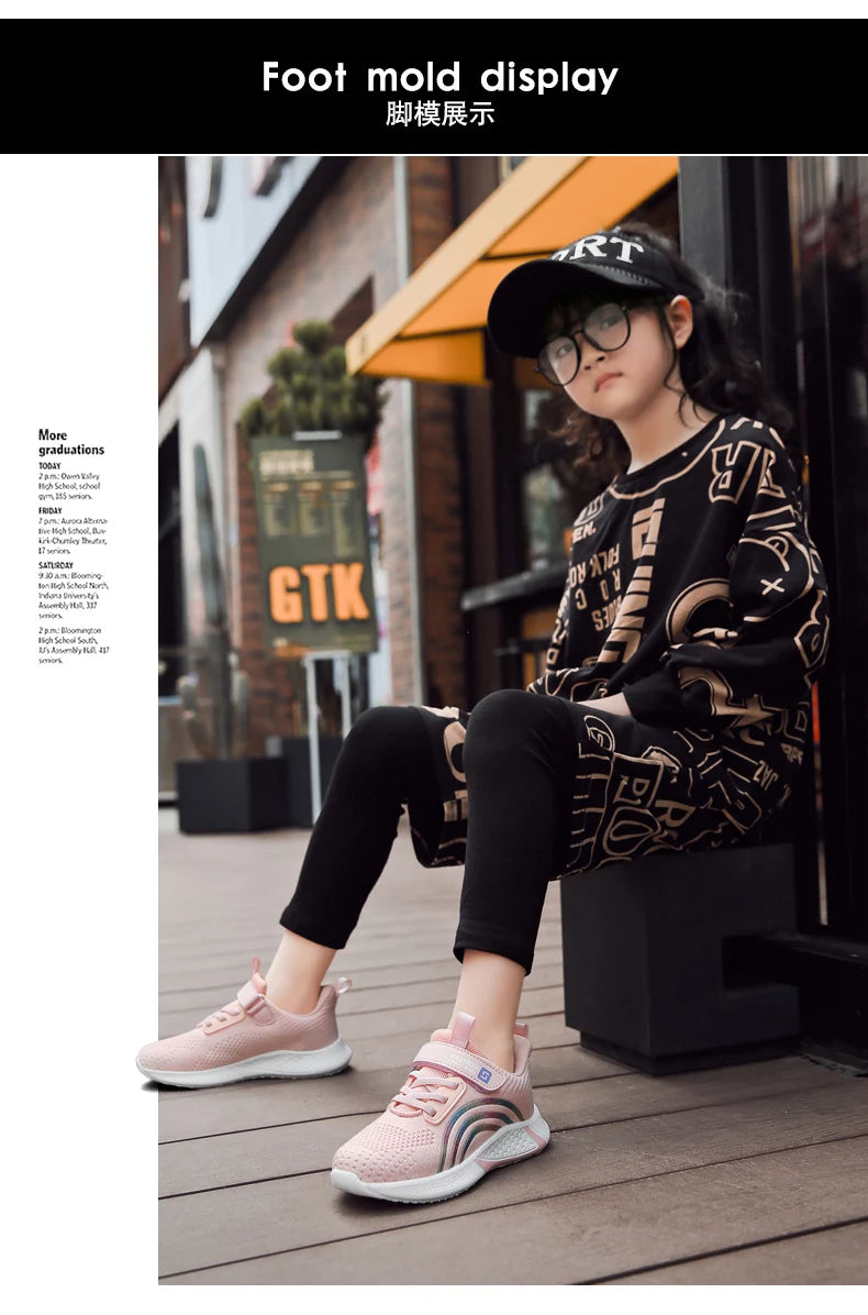 Cute Girls Casual Shoes White Mesh Sneakers Student Kids Summer Sock Footwear Fashion Children Sport Shoes Tenis Running Autumn