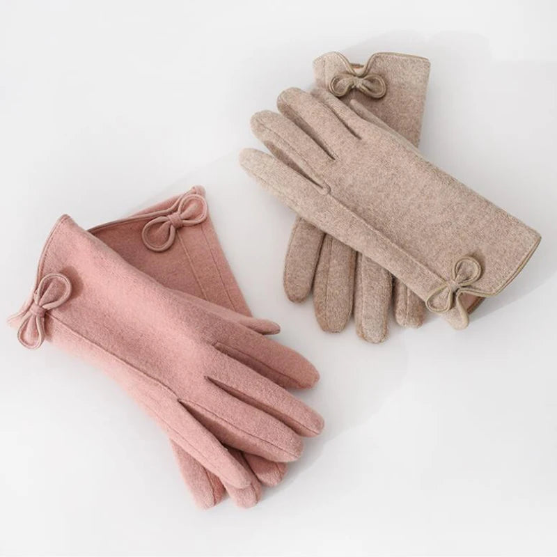 Women's Cashmere-Style Touchscreen Gloves with Bow