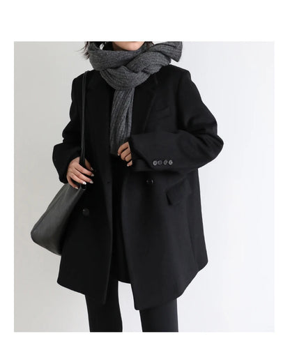 CHIC VEN Damenmantel aus Wollmischung, einfarbiger mittellanger Wollblazer, dicke, warme Damenbluse, Übermantel, Büro-Damenoberteil, Herbst/Winter