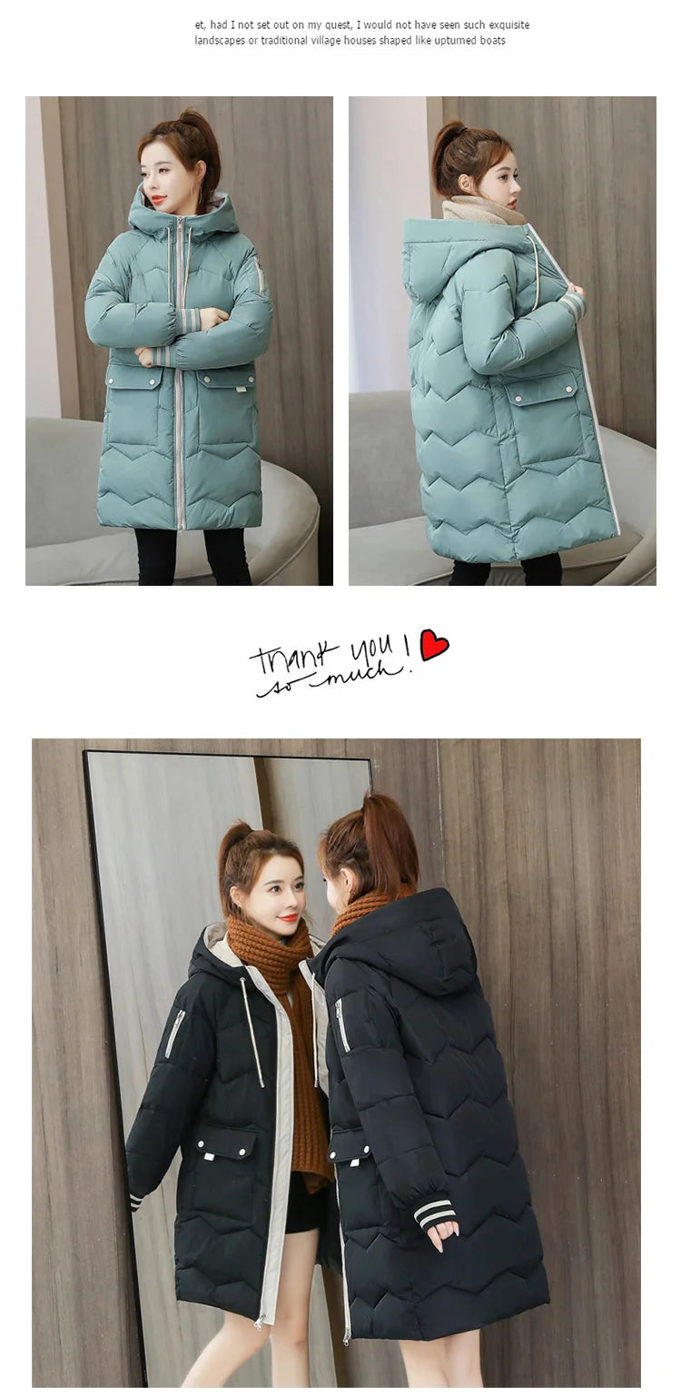 2026 Winter Women Jacket Coats Long Parkas Female Down Cotton Hooded Overcoat Thick Warm Jackets Windproof Casual Student Coat