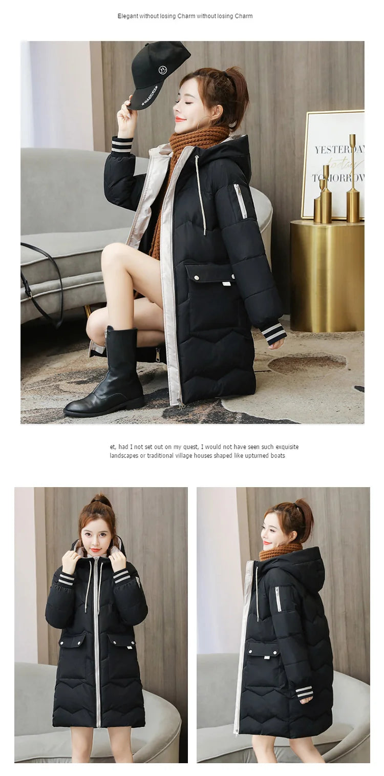 2026 Winter Women Jacket Coats Long Parkas Female Down Cotton Hooded Overcoat Thick Warm Jackets Windproof Casual Student Coat