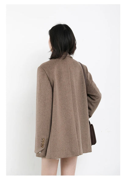CHIC VEN Damenmantel aus Wollmischung, einfarbiger mittellanger Wollblazer, dicke, warme Damenbluse, Übermantel, Büro-Damenoberteil, Herbst/Winter