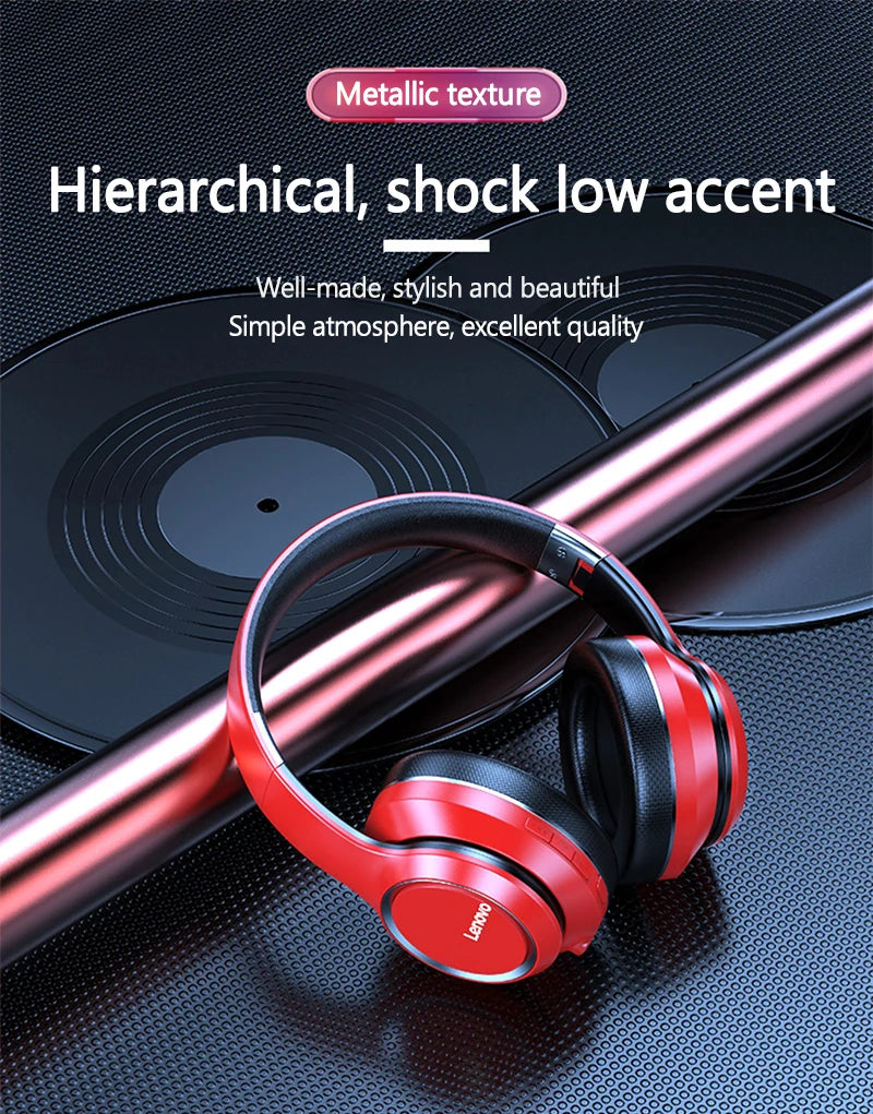 Lenovo HD200 Foldable Bluetooth Headphones – Over-Ear Wireless Headset with Mic