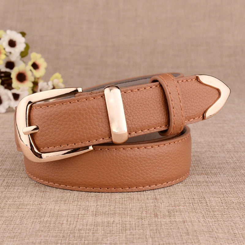 Women's Gold Buckle Belt – Faux Leather Dress & Jeans Belt