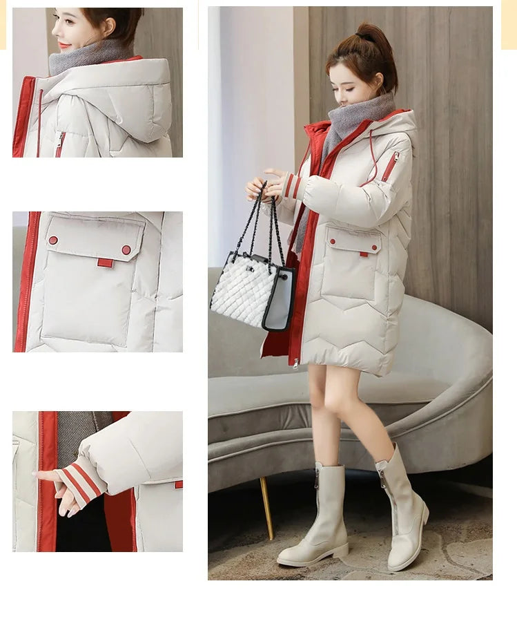 2026 Winter Women Jacket Coats Long Parkas Female Down Cotton Hooded Overcoat Thick Warm Jackets Windproof Casual Student Coat