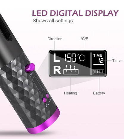 Fer à boucler automatique sans fil | Rechargeable par USB, anti-brûlure, fer à friser sans fil 200°C